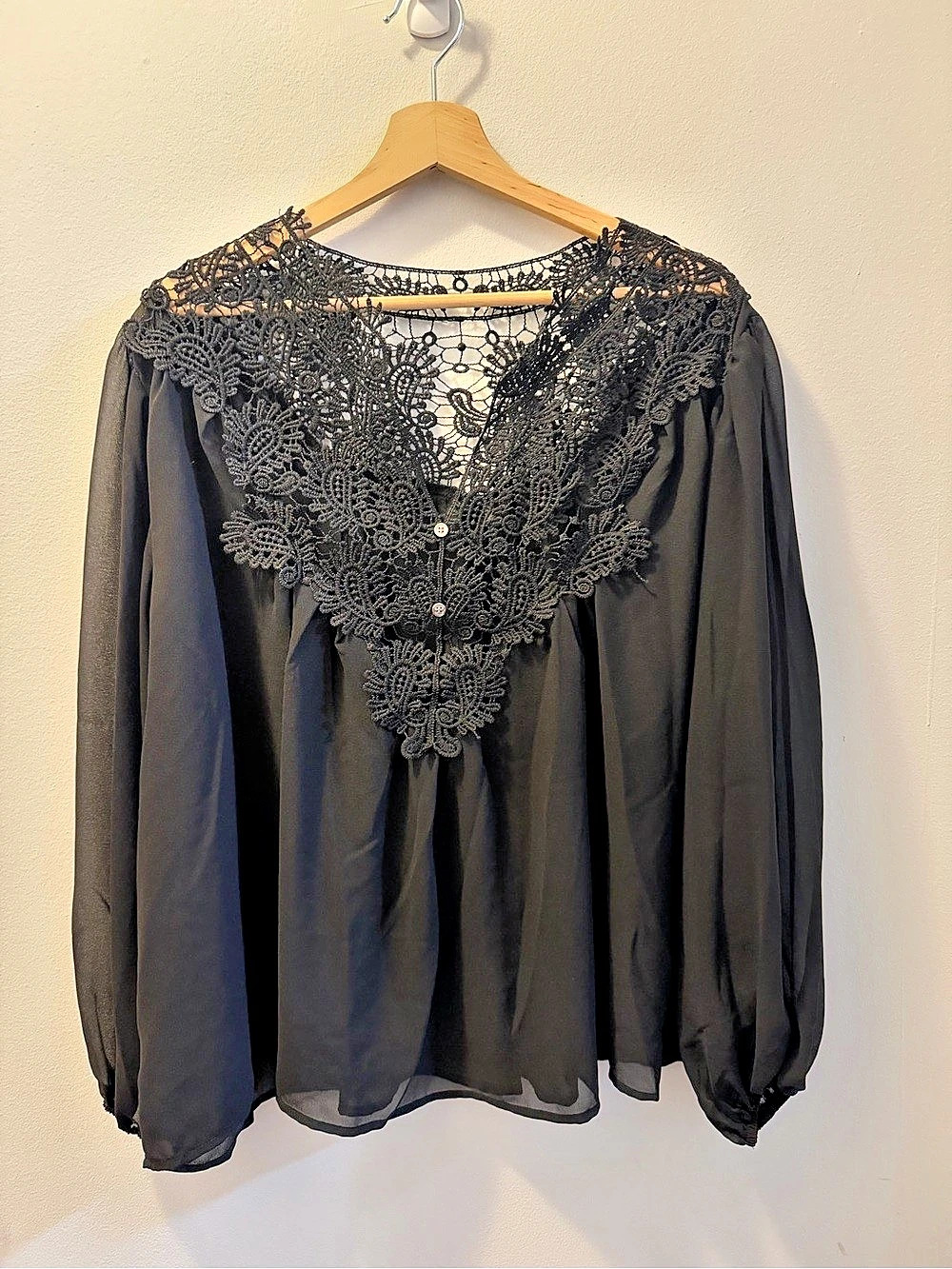 Black Lace Yoke Blouse Like New